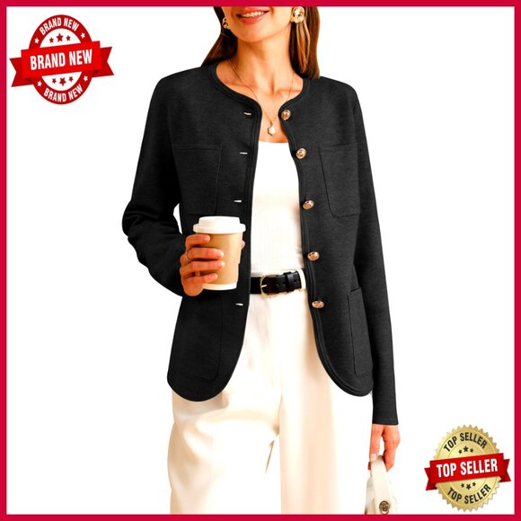 Wool Blend Blazer with Pockets Business Casual Jacket Regular Fit